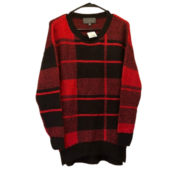 Sunday in Brooklyn Sweaters - Sunday In Brooklyn Red & Black Plaid Crew Neck Pullover Sweater NWT